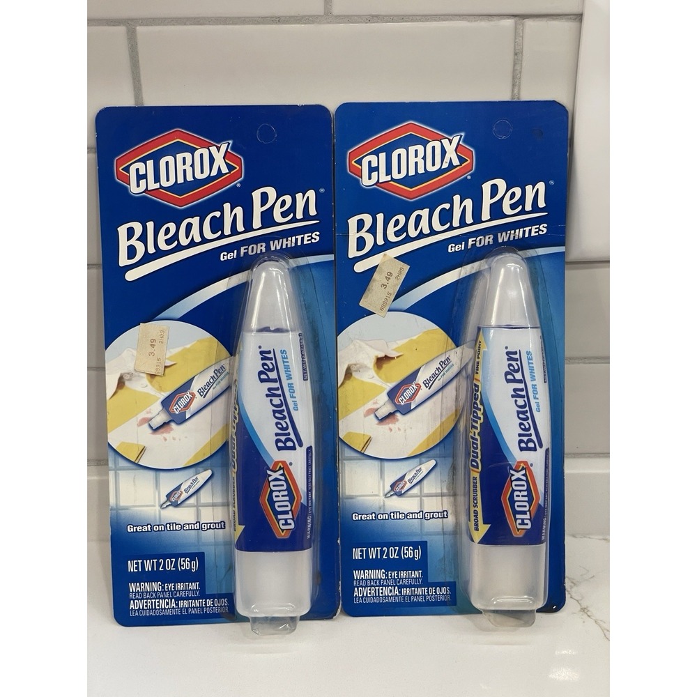Clorox Bleach Pen Gel Whites Dual Tip Fine Point & Broad Scrubber 2 oz Lot of 2